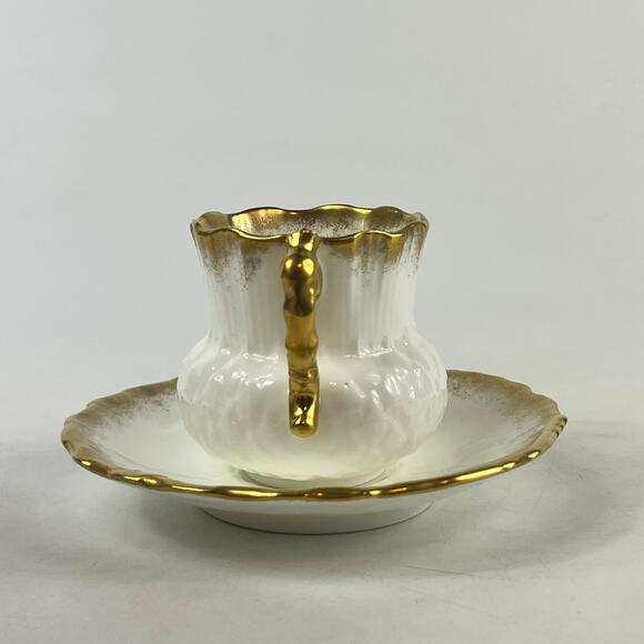 Hammersley Bone China Teacup & Saucer Set White Embossed Heavy Gold Trim England - Picture 5 of 13